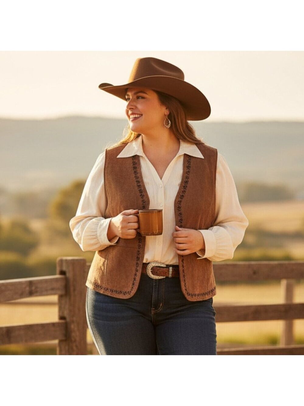 Outbrook Women’s Genuine Leather Suede Vest XL | Brown Western Boho Embroidered